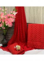 Georgette Red Festival Wear Chikankari Work Dress Material